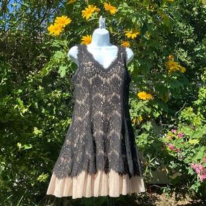 Adam Black Lace Mini Dress with Cream Hem